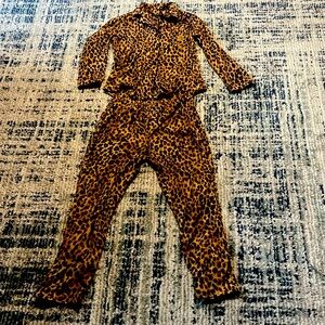 Ralph Lauren polyester leopard pajama set pants & long sleeve button shirt